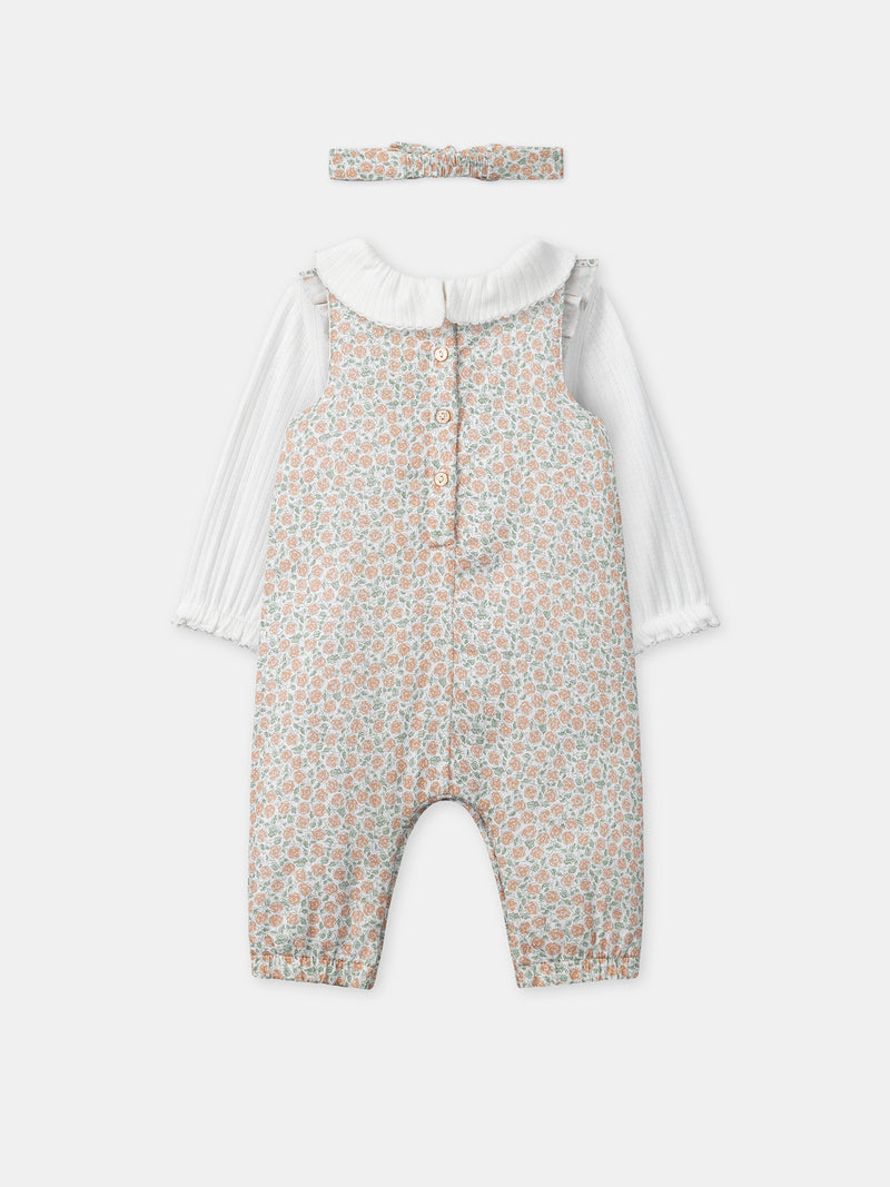 Ensemble combinaison imprimé fleuri + body + bandeau Naissance Fille