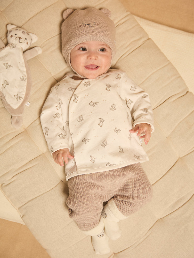 Ensemble brassière imprimé panthère + pantalon + chaussettes Naissance Mixte