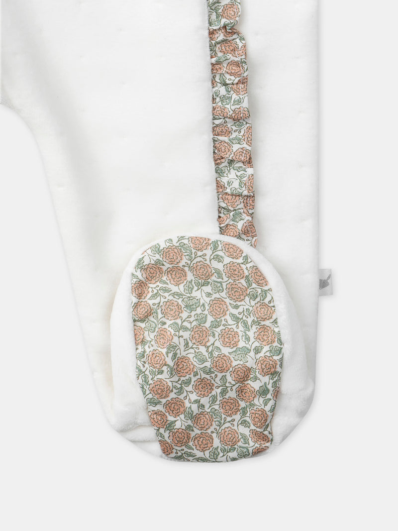 Grenouillère blanche en velours et fleuri Naissance Fille