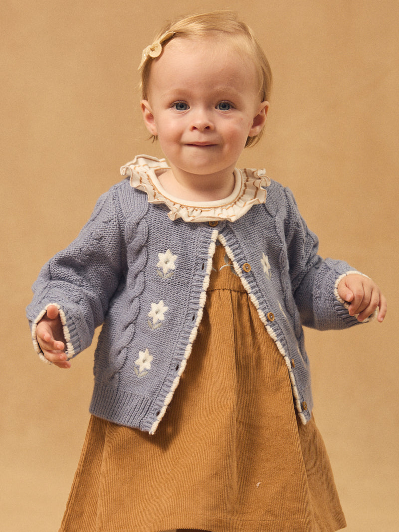 Cardigan bleu à broderie fleurs Bébé Fille