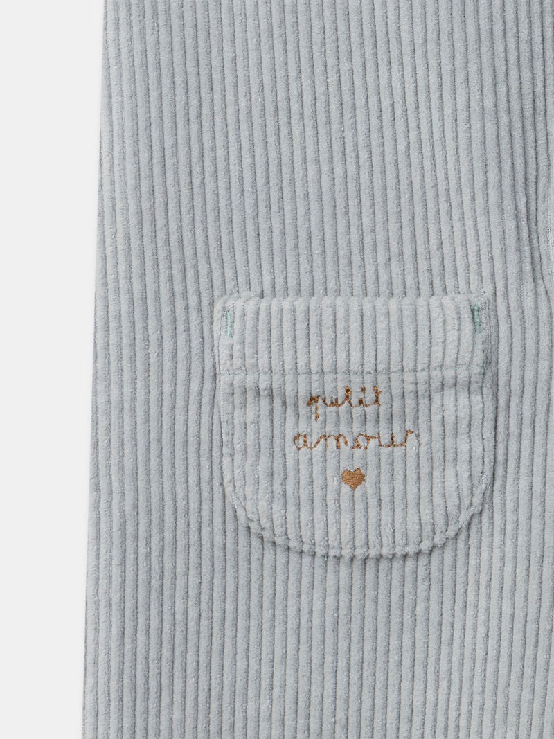 Salopette bleue grisé en velours Bébé Fille