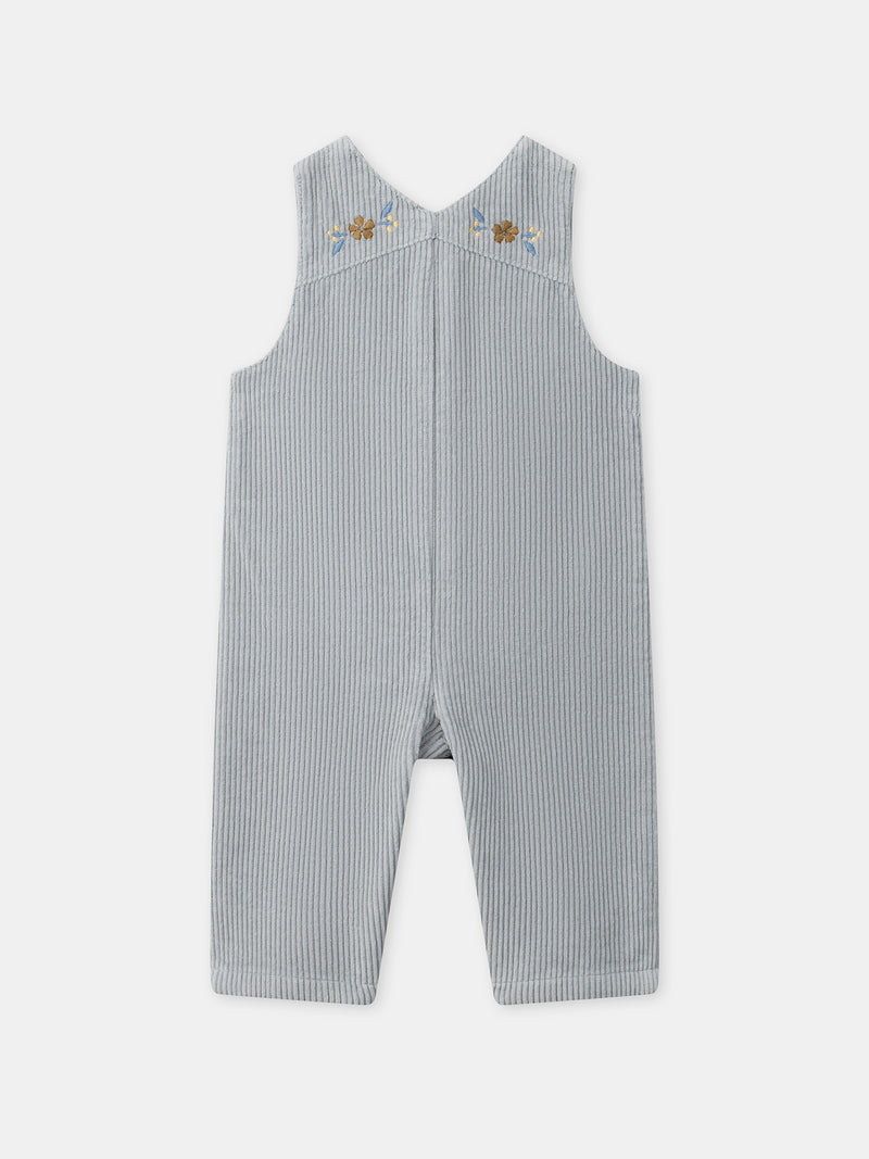 Salopette bleue grisé en velours Bébé Fille