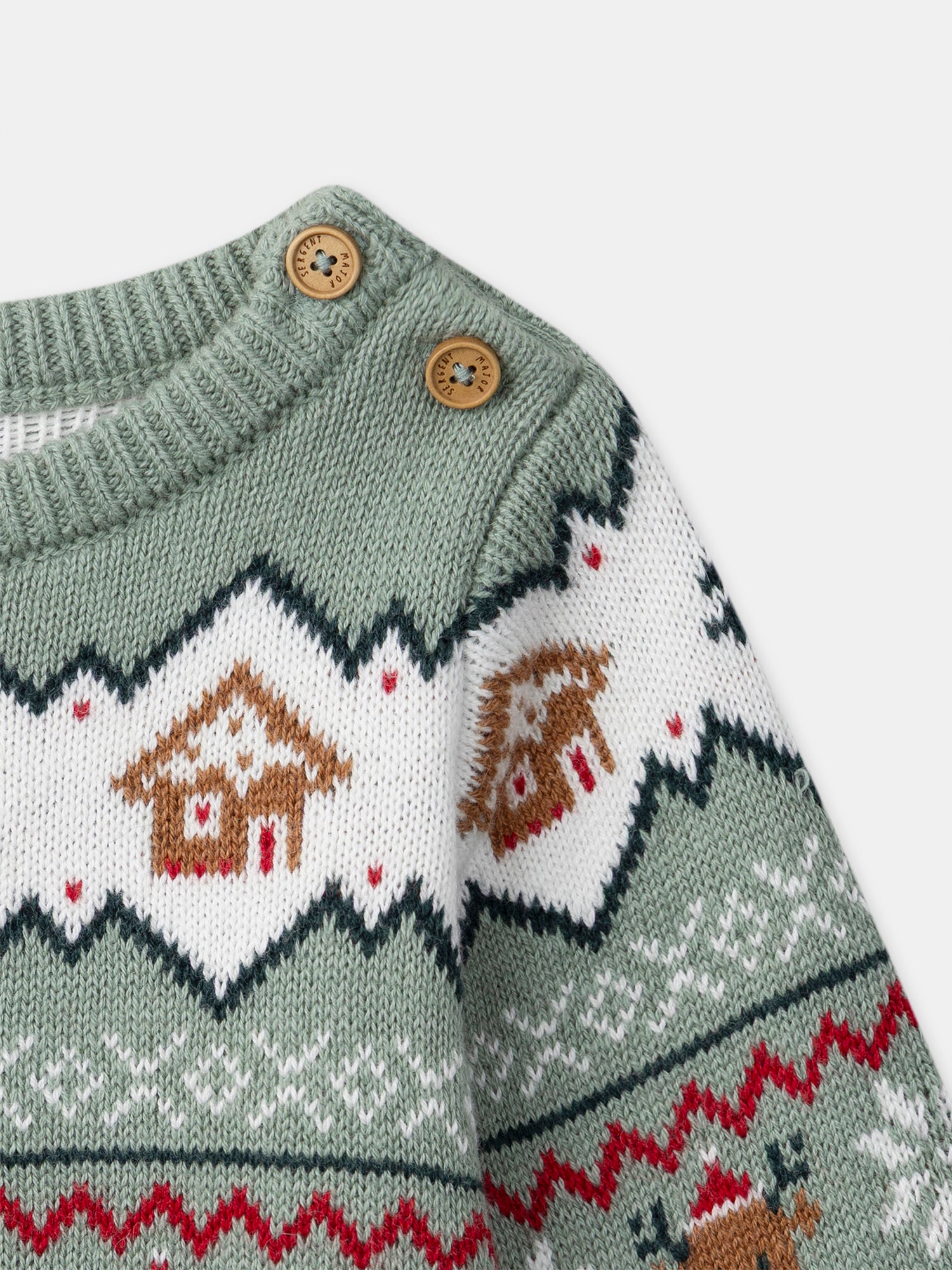 Pull de noël vert sauge Bébé Mixte