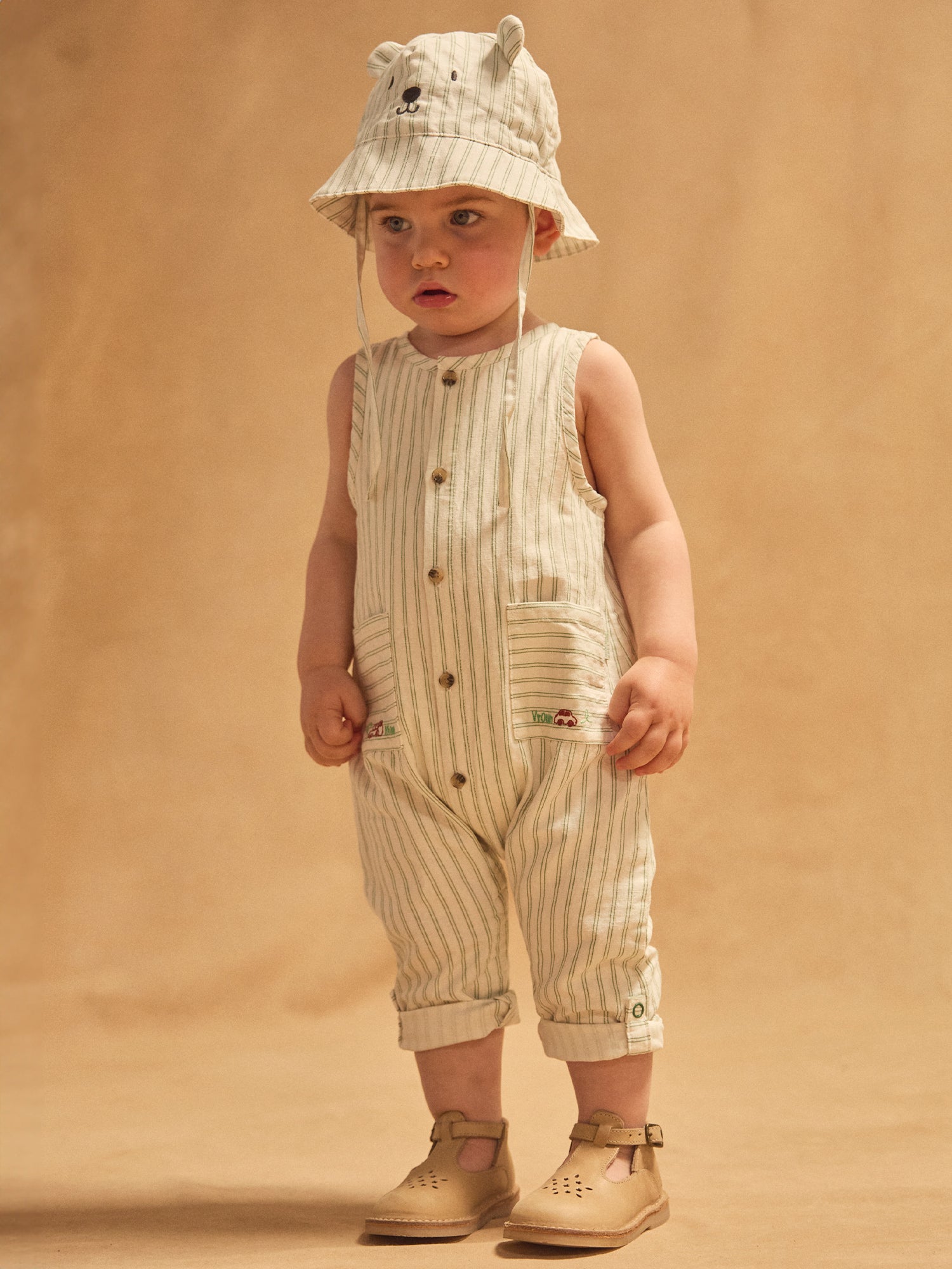 Salopette blanche à rayures vertes Bébé Garçon