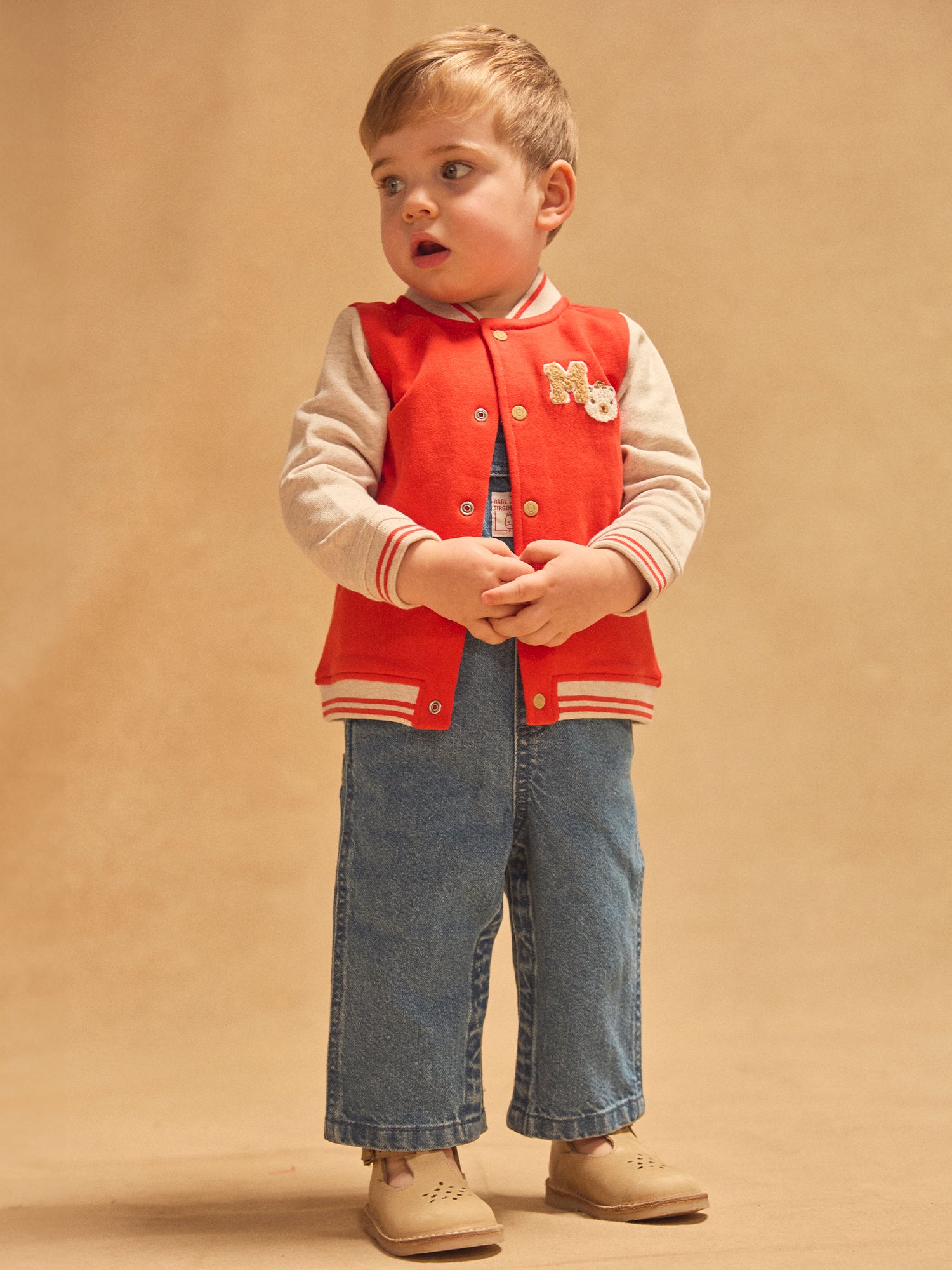 Veste Teddy rouge et écru Bébé Garçon