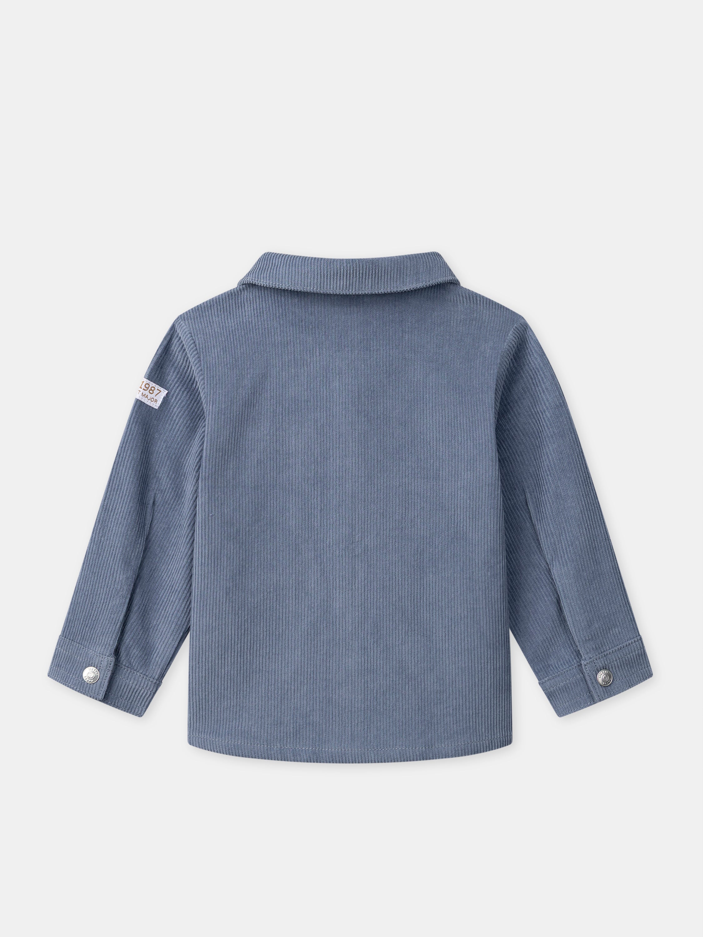 Chemise bleue grisé en velours Bébé Garçon