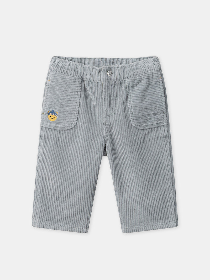 Pantalon bleu grisé en velours Bébé Garçon