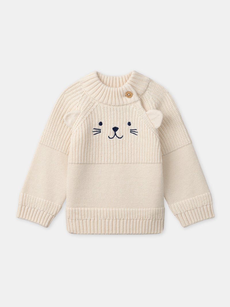 Pull beige visage animal Bébé Garçon