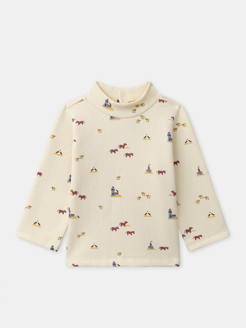 T-shirt écru imprimé animaux à manches longues Bébé Garçon