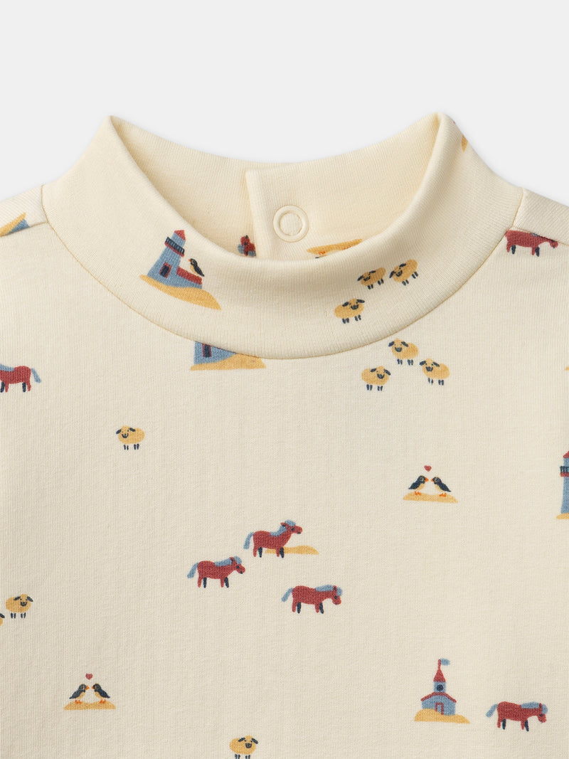 T-shirt écru imprimé animaux à manches longues Bébé Garçon