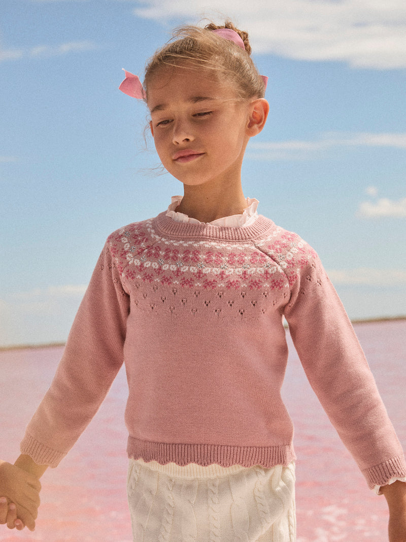 Pull rose à motif jacquard Fille