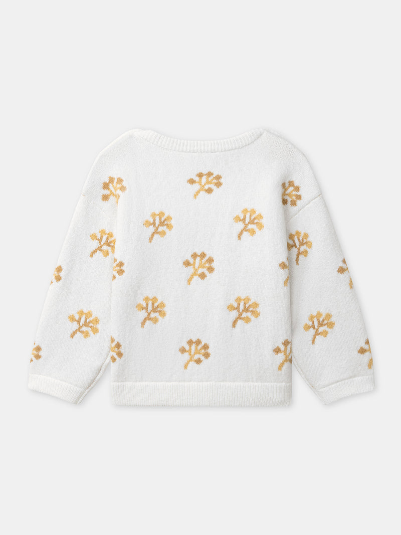 Pull blanc à motif fleurs jaunes Fille