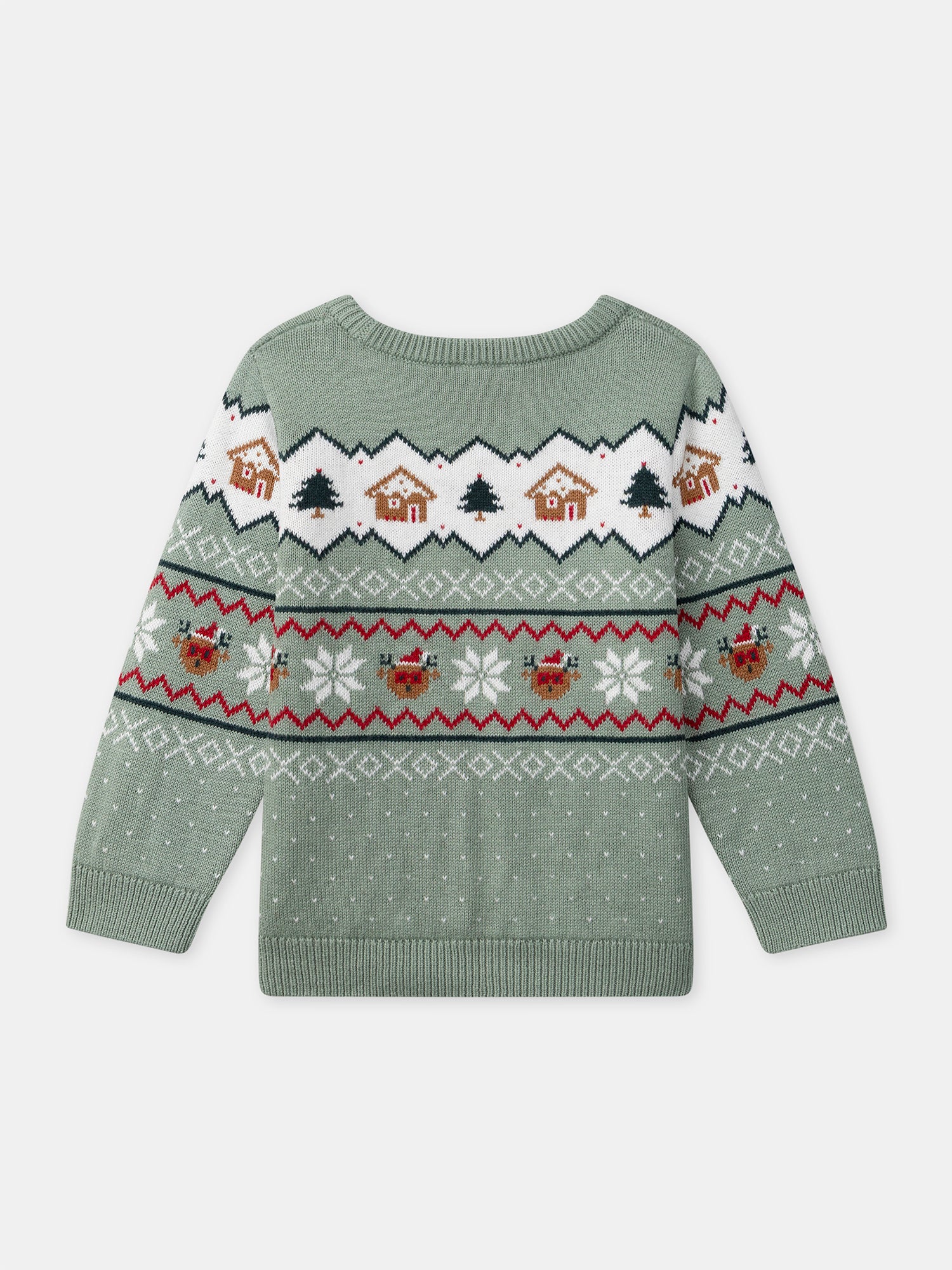 Pull de noël vert sauge Garçon