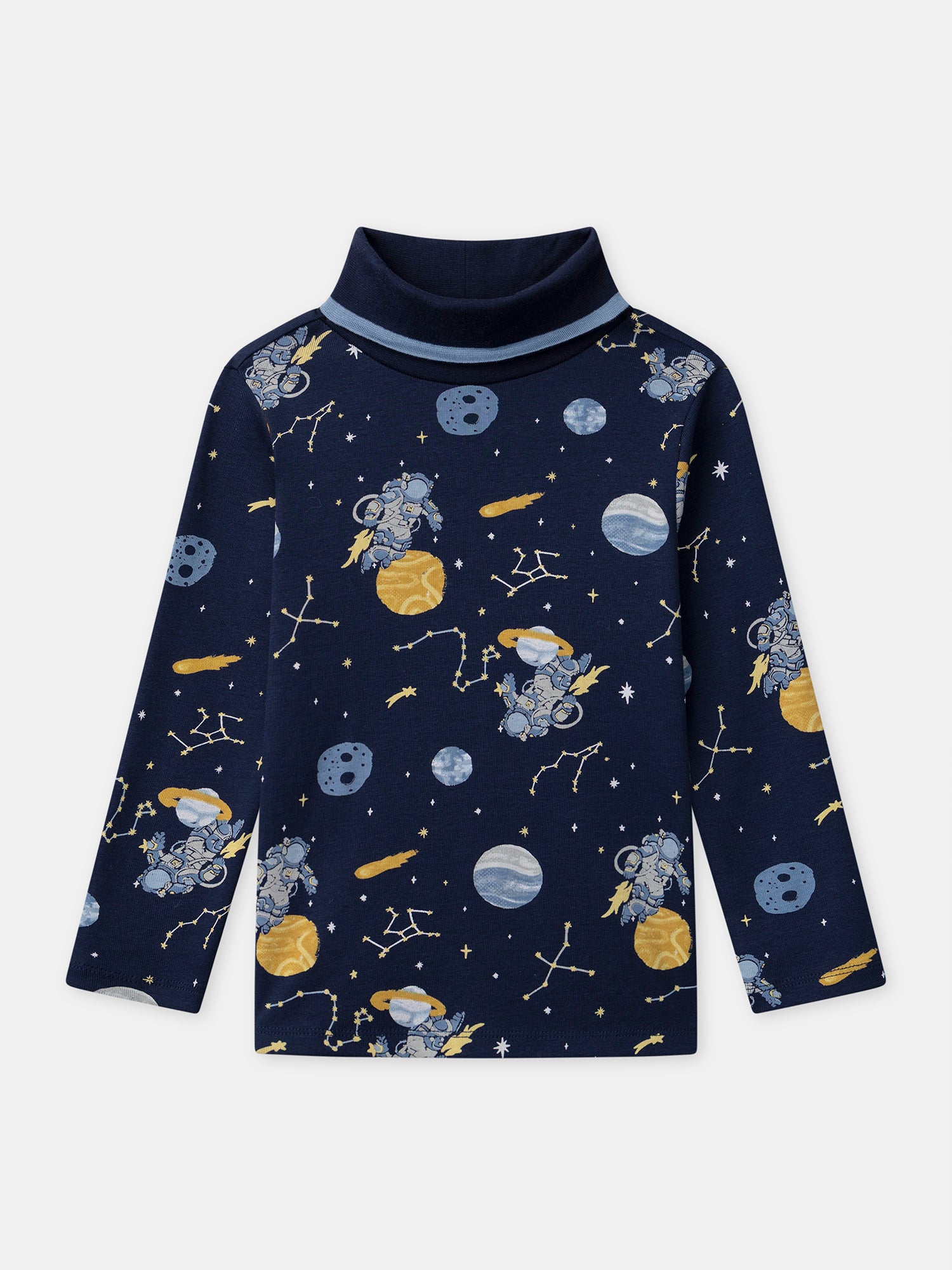 Pull col roulé bleu marine imprimé astronaute Garçon