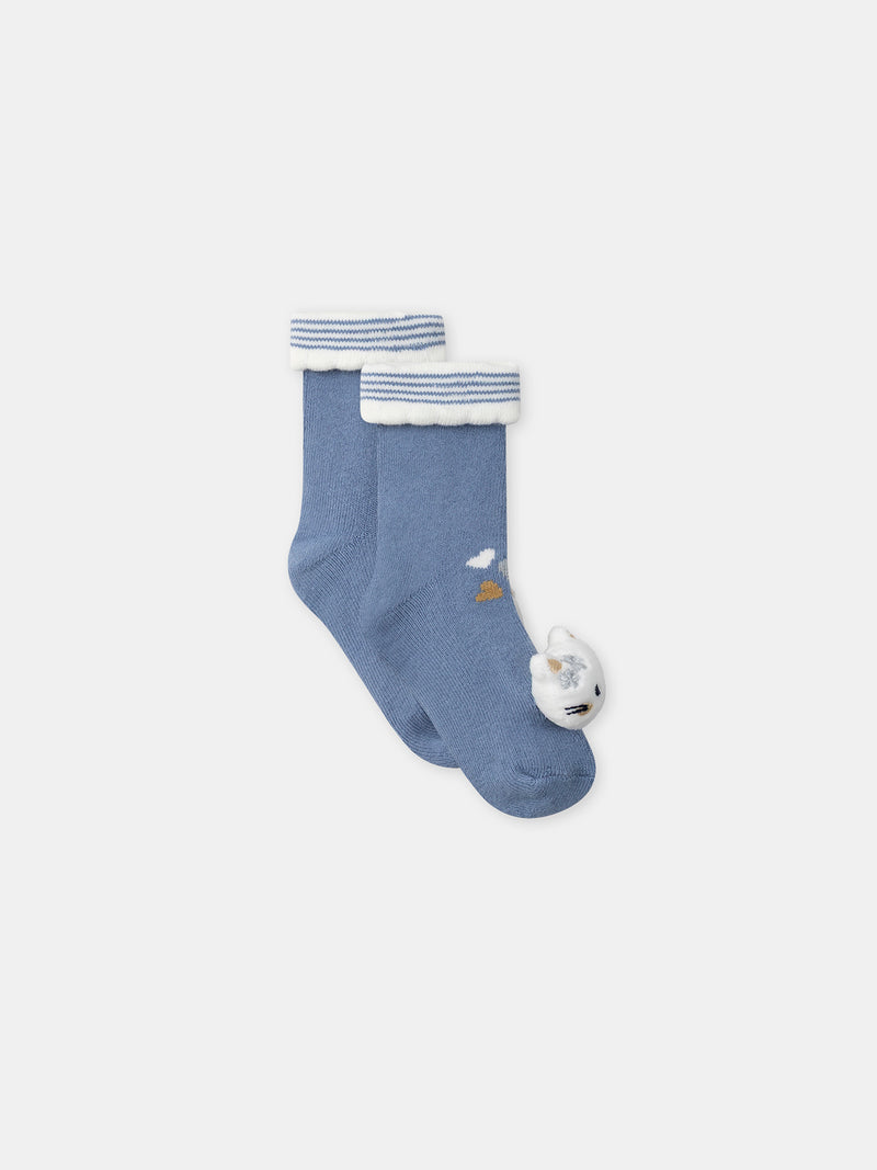 Chaussettes bleues avec tête de chat Bébé Fille