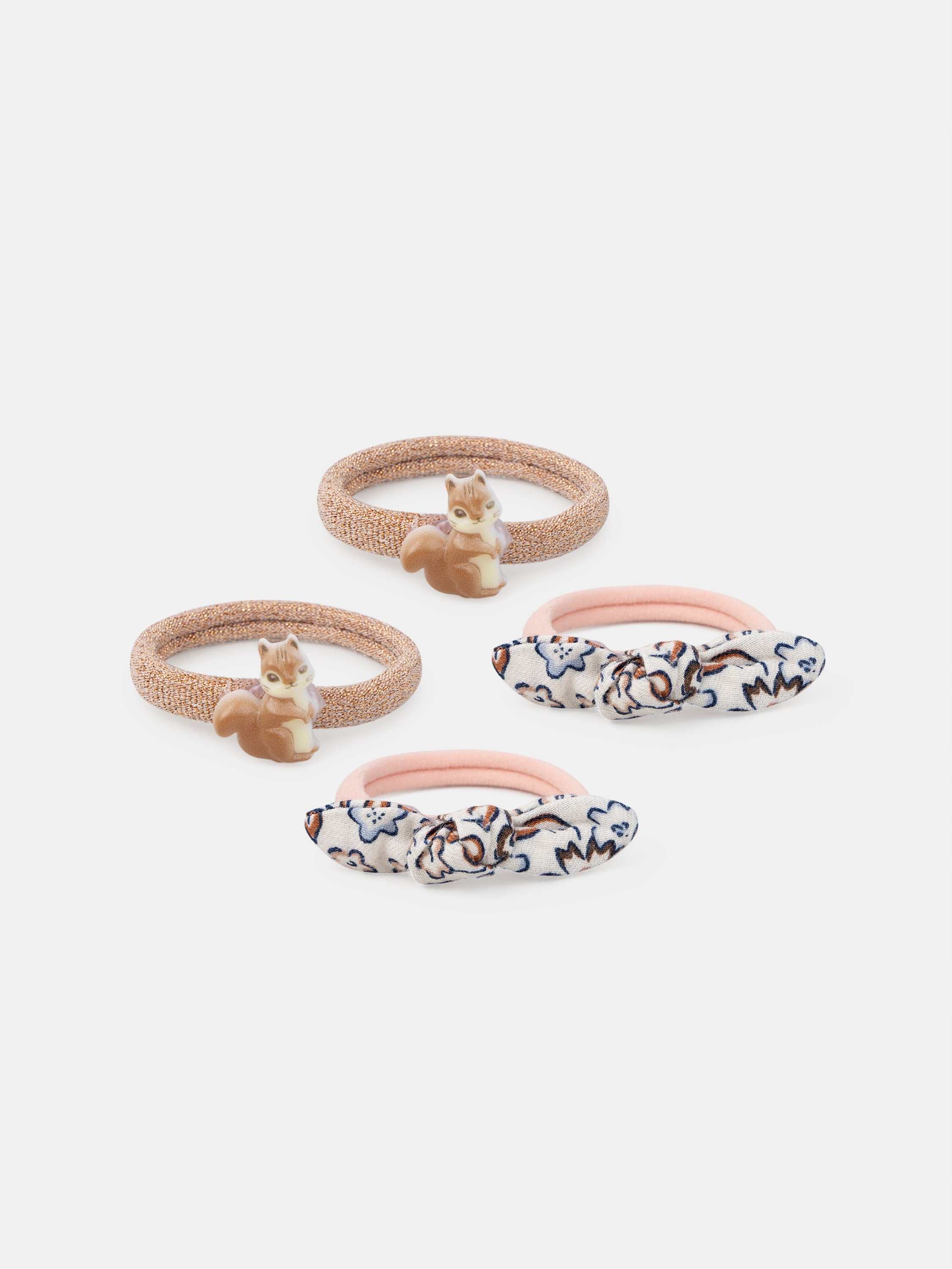Lot de 2 paires d'élastiques écureuil ou imprimé fleuri Fille