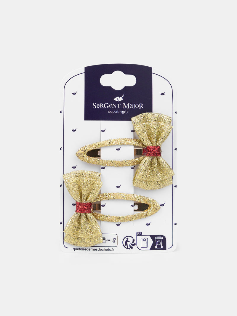 2 barrettes nœud dorée pailletés Fille