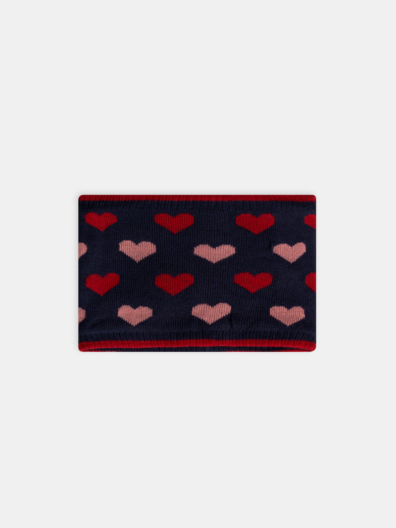 Écharpe bleu foncé en maille à motif cœurs Fille