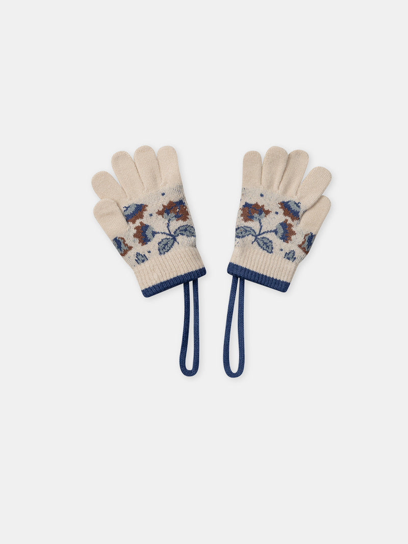 Gants beige à motif fleurs Fille