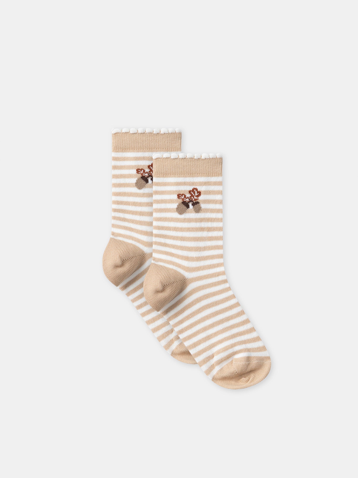 Chaussette à rayures beige et motif glands Fille