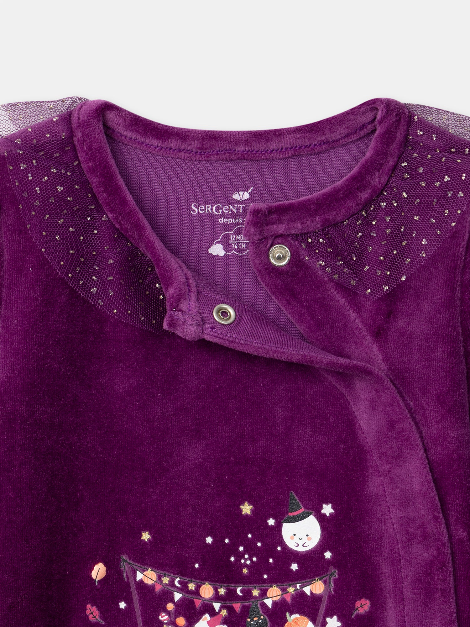 Grenouillère violette en velours + Bonnet citrouille Bébé Fille