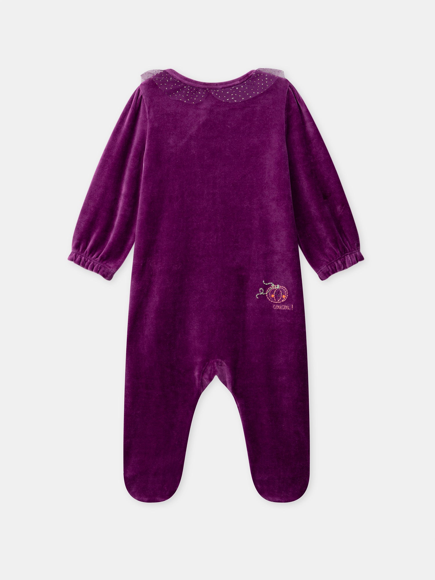 Grenouillère violette en velours + Bonnet citrouille Bébé Fille