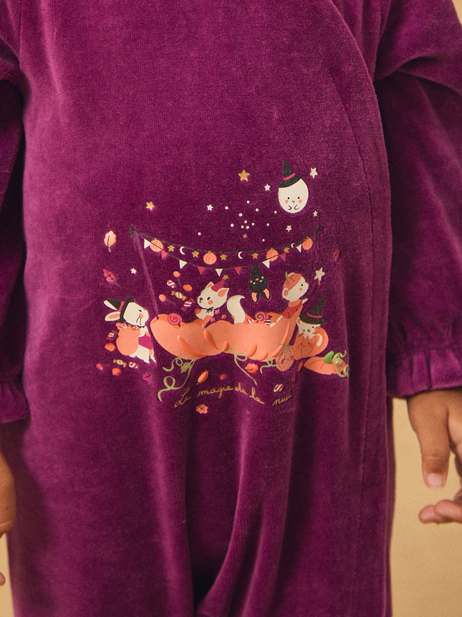 Grenouillère violette en velours + Bonnet citrouille Bébé Fille