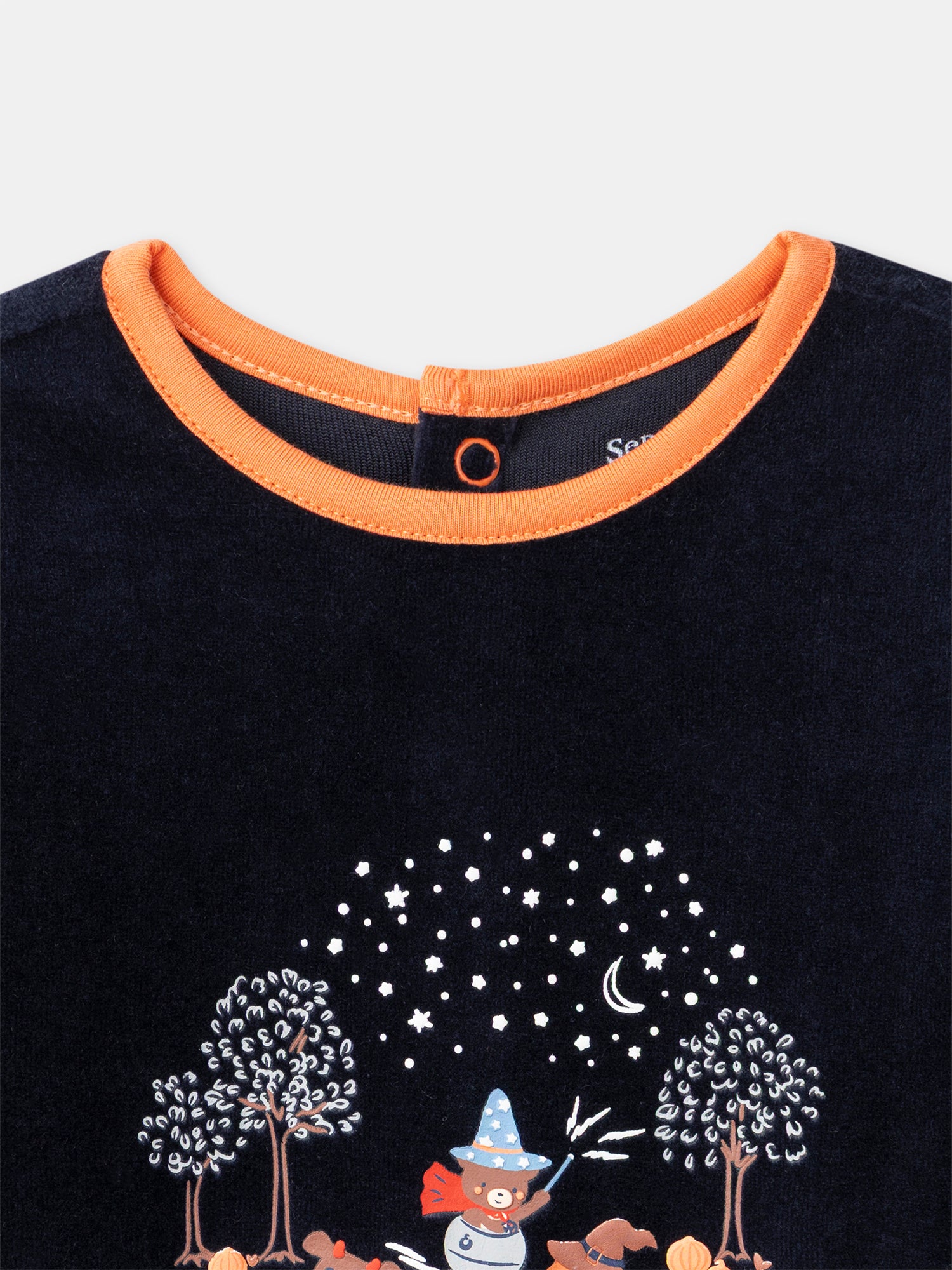 Grenouillère bleu marine en velours + Bonnet citrouille Bébé Garçon