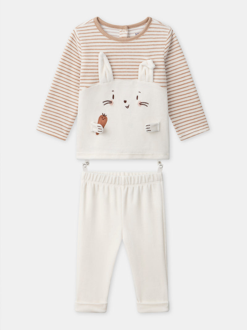 Pyjama écru à rayures et lapin Bébé Garçon