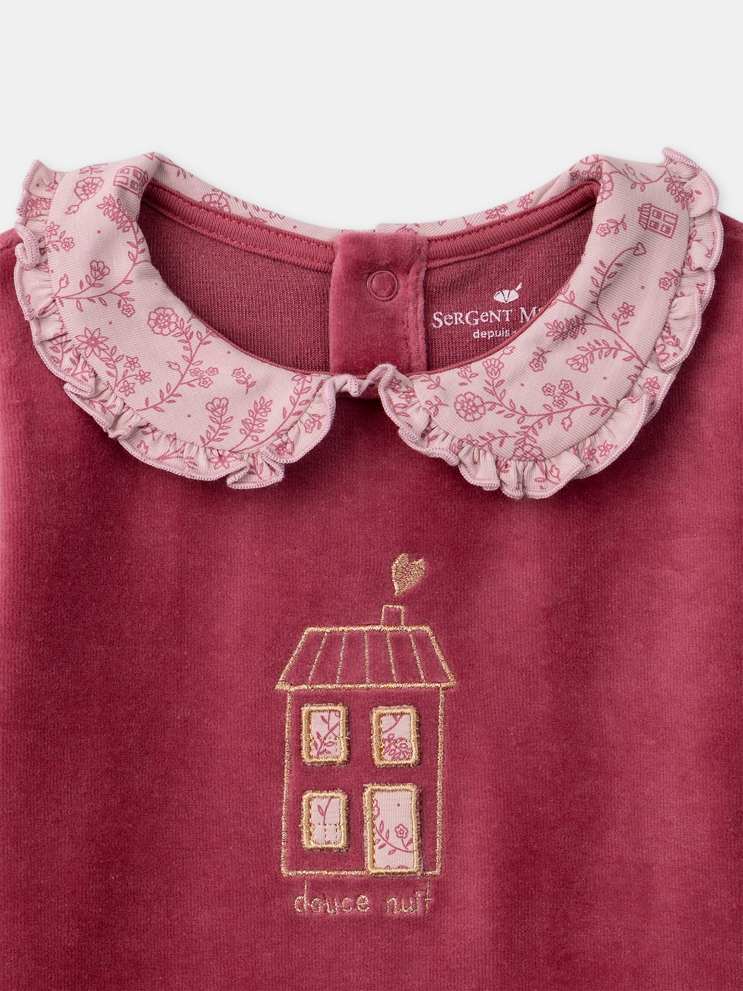 Pyjama rose foncé en velours et imprimé fleuri Fille