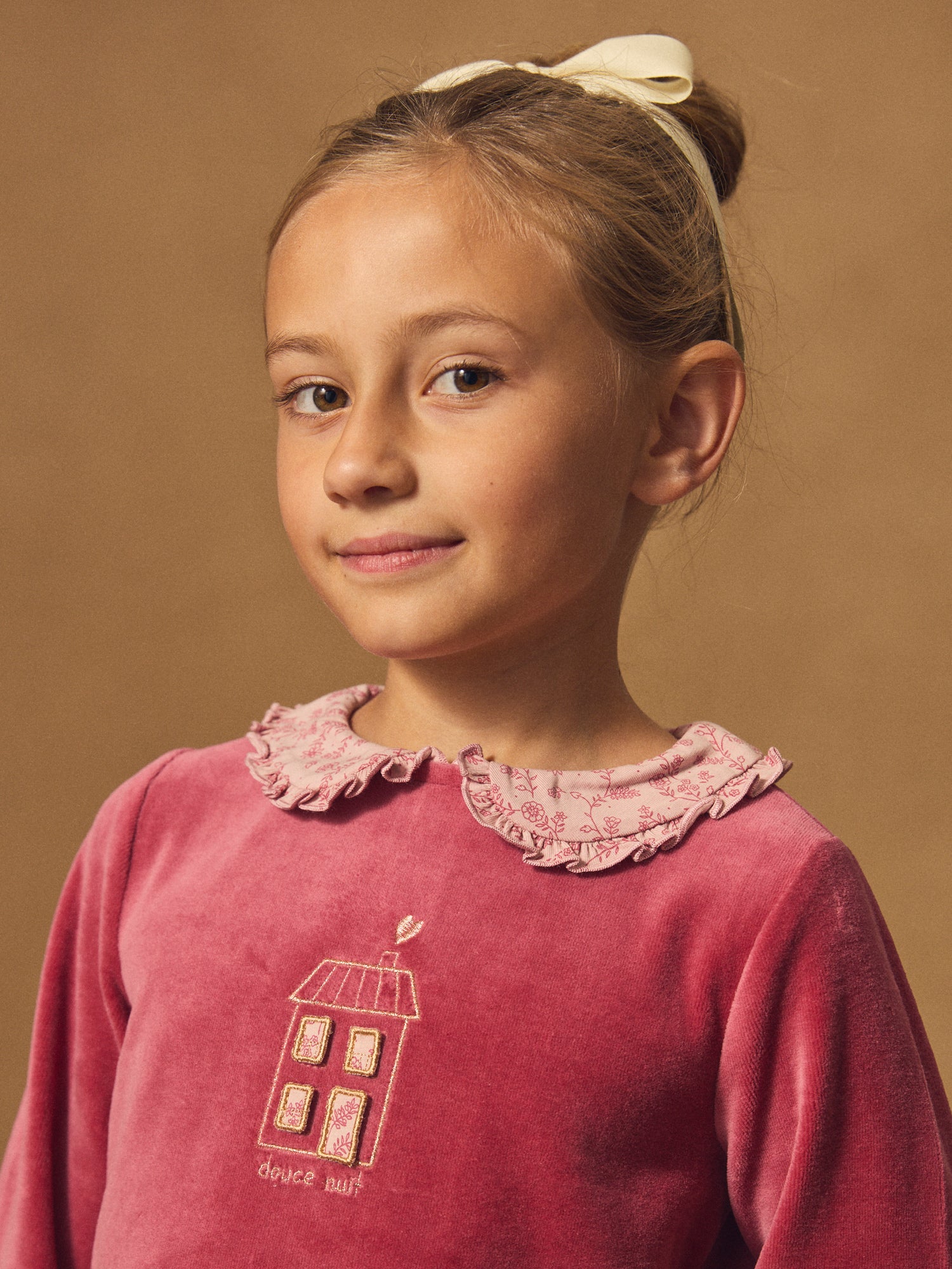 Pyjama rose foncé en velours et imprimé fleuri Fille