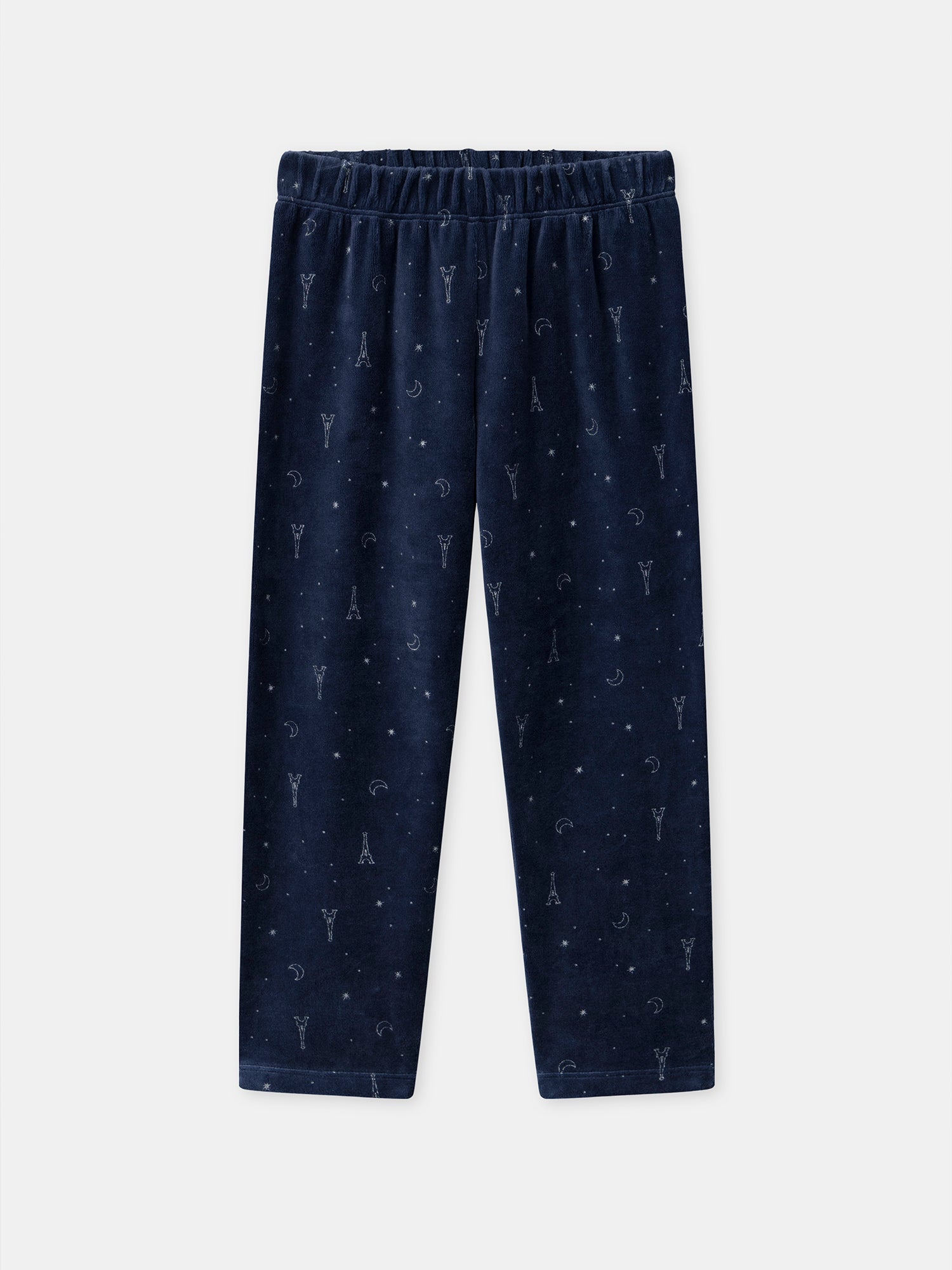 Pyjama bleu nuit en velours imprimé tour Eiffel Fille