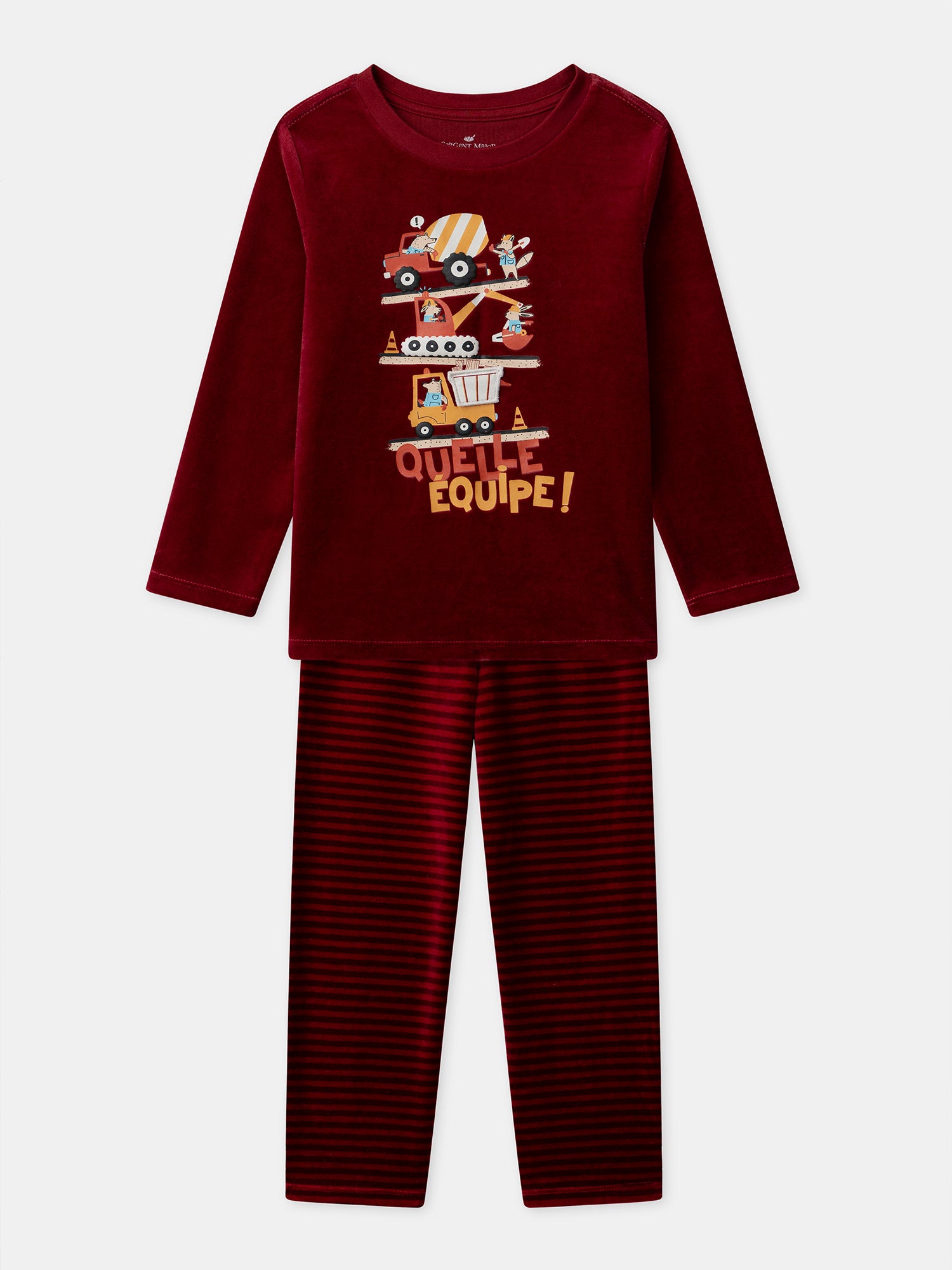 Pyjama rouge en velours imprimé camion et à rayures Garçon
