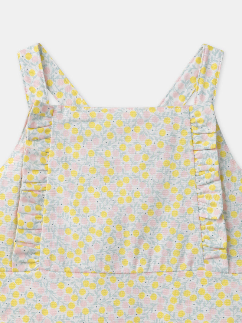 Ensemble combinaison fleuri + body écru + chaussettes à ruban Naissance Fille