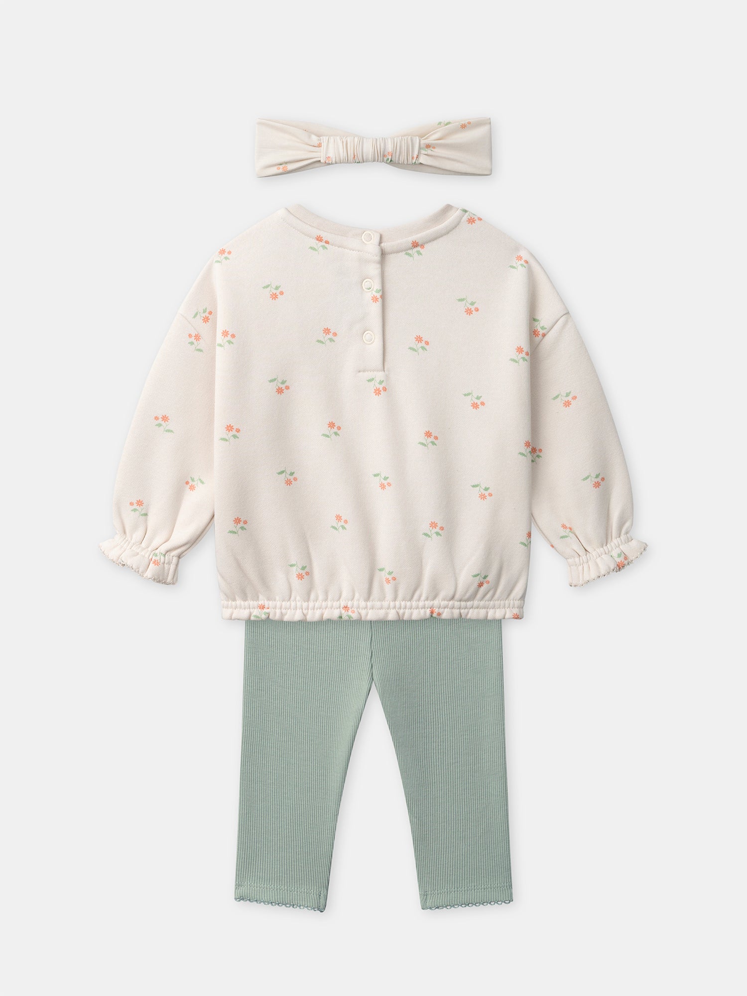 Ensemble sweat écru + legging vert + bandeau Bébé Fille