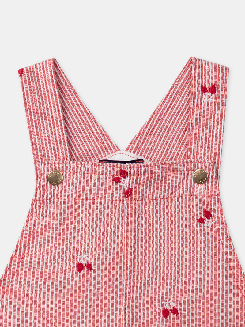 Salopette à rayures rouges et broderies baies Bébé Fille