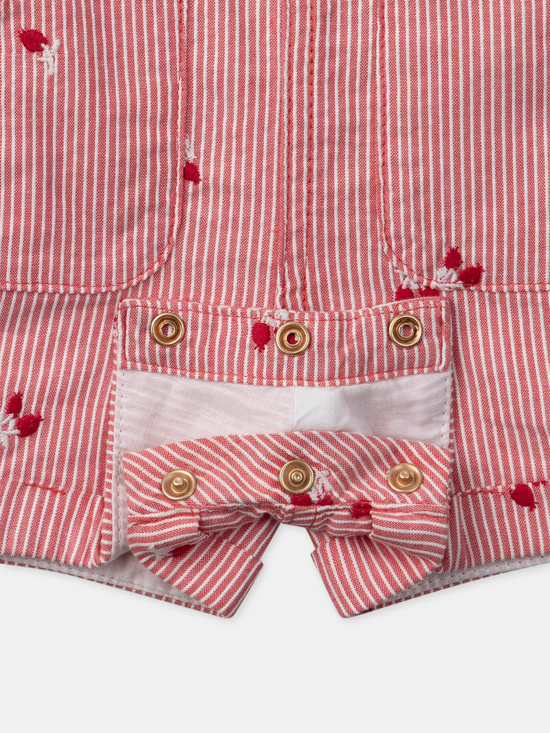 Salopette à rayures rouges et broderies baies Bébé Fille