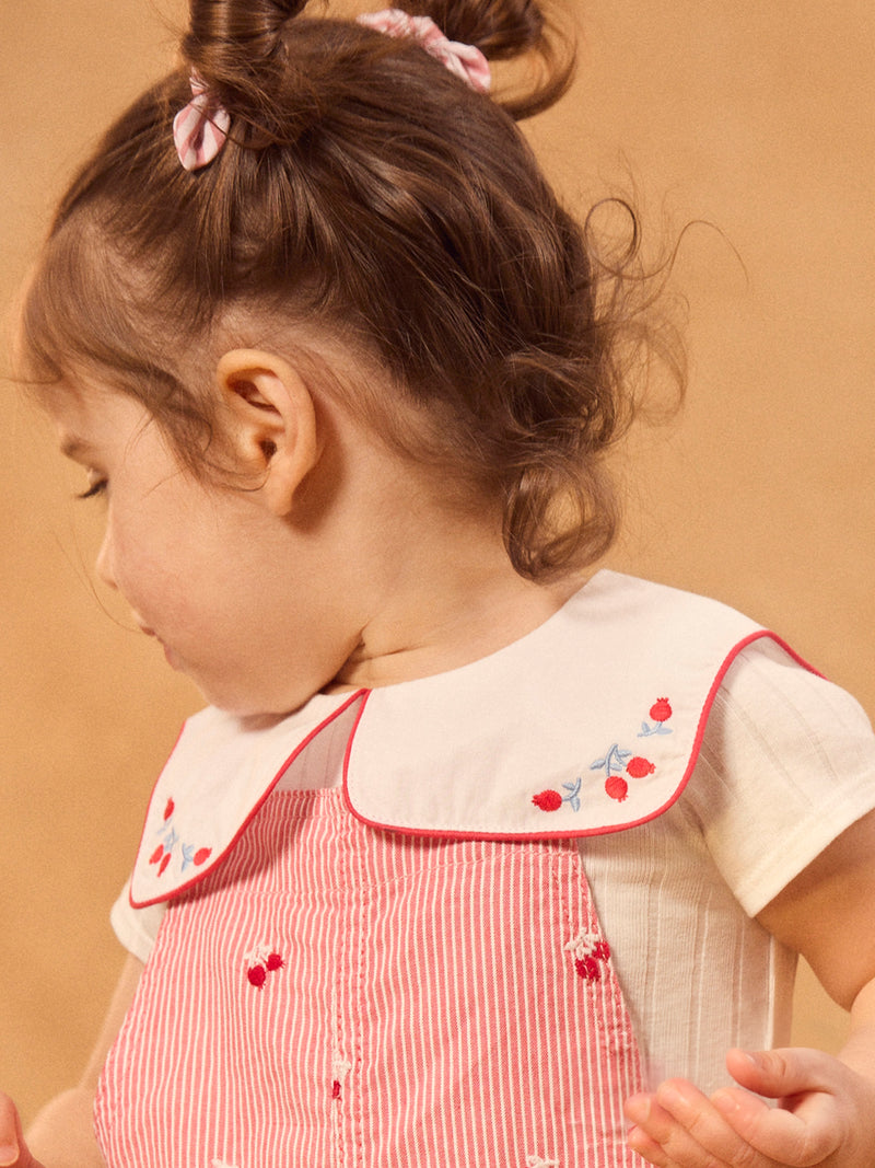 Salopette à rayures rouges et broderies baies Bébé Fille