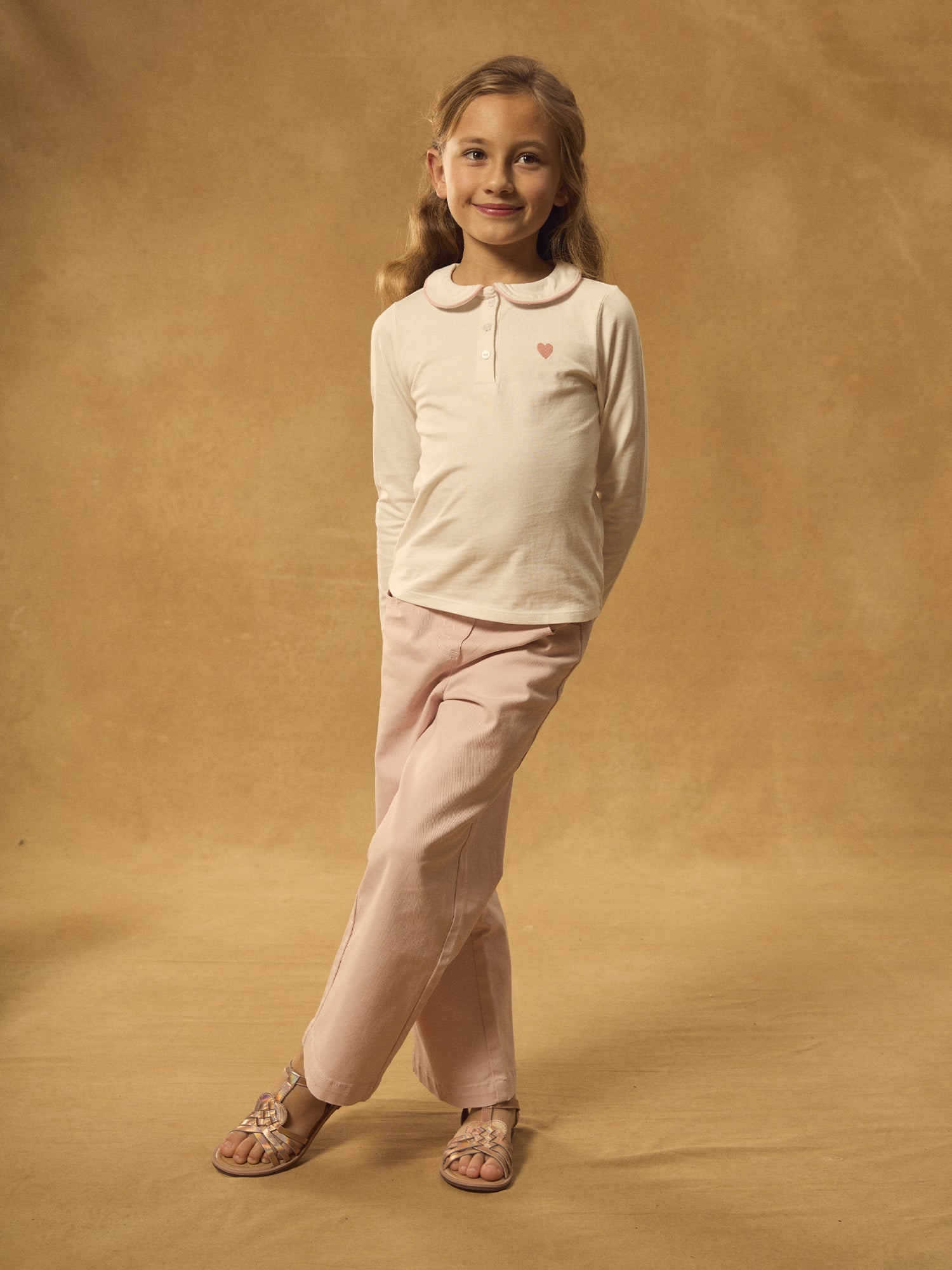 T-shirt écru à manches longues Fille