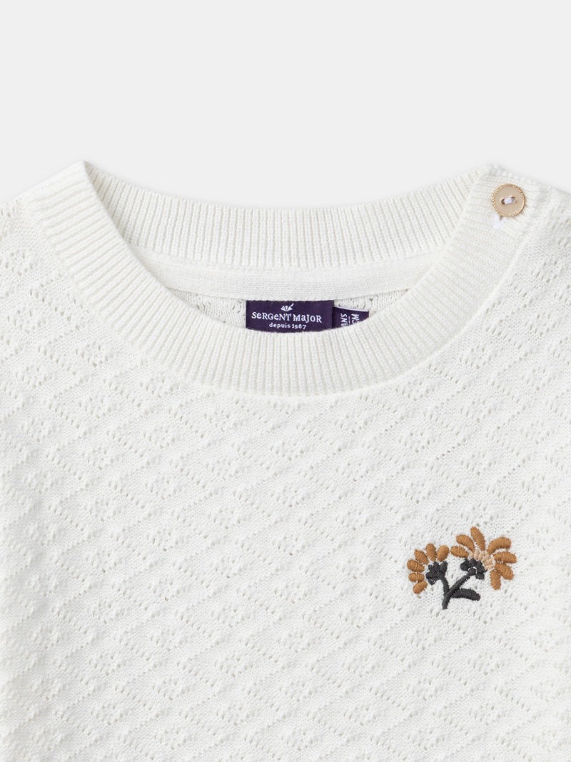 Pull manches courtes écru Fille