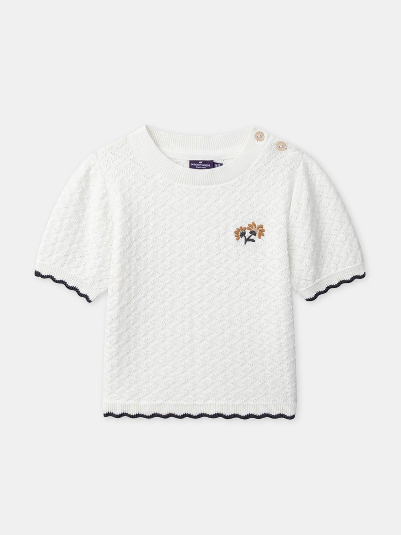 Pull manches courtes écru Fille