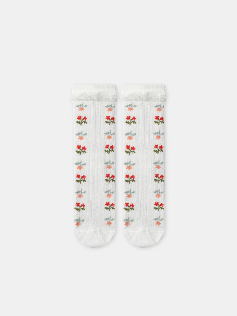 Chaussette écrue à fleurs et volants Fille