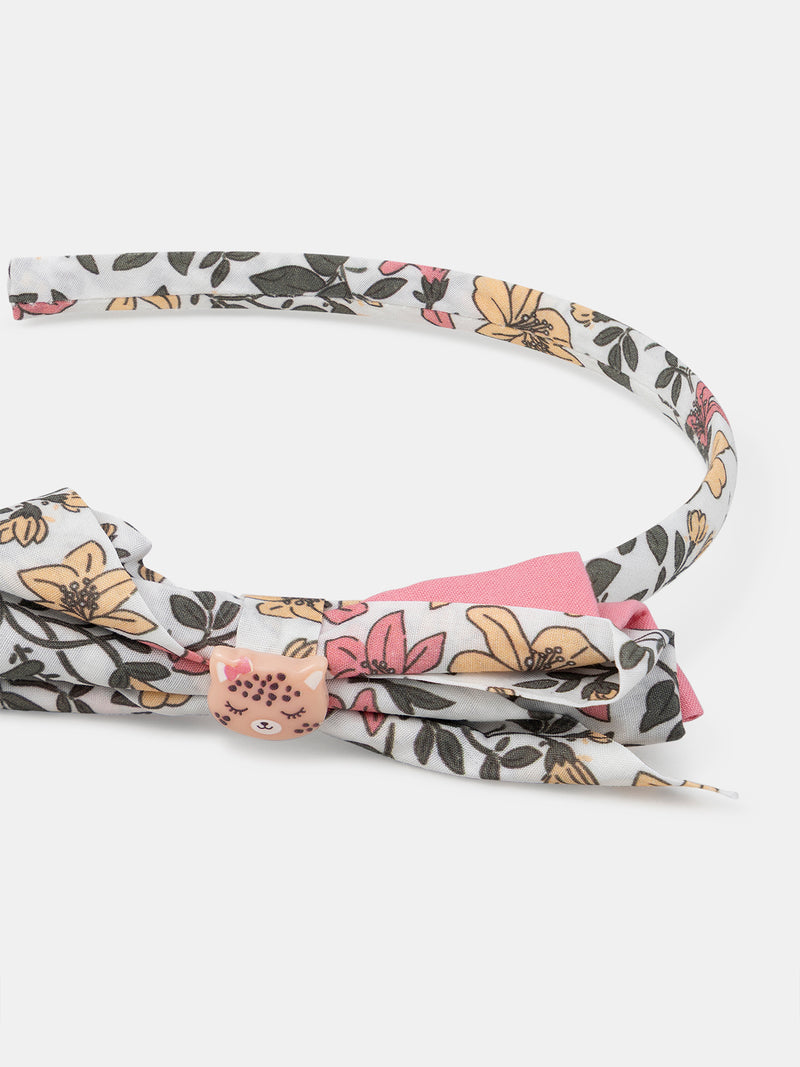 Serre-tête tissu fleuri et charm léopard Fille