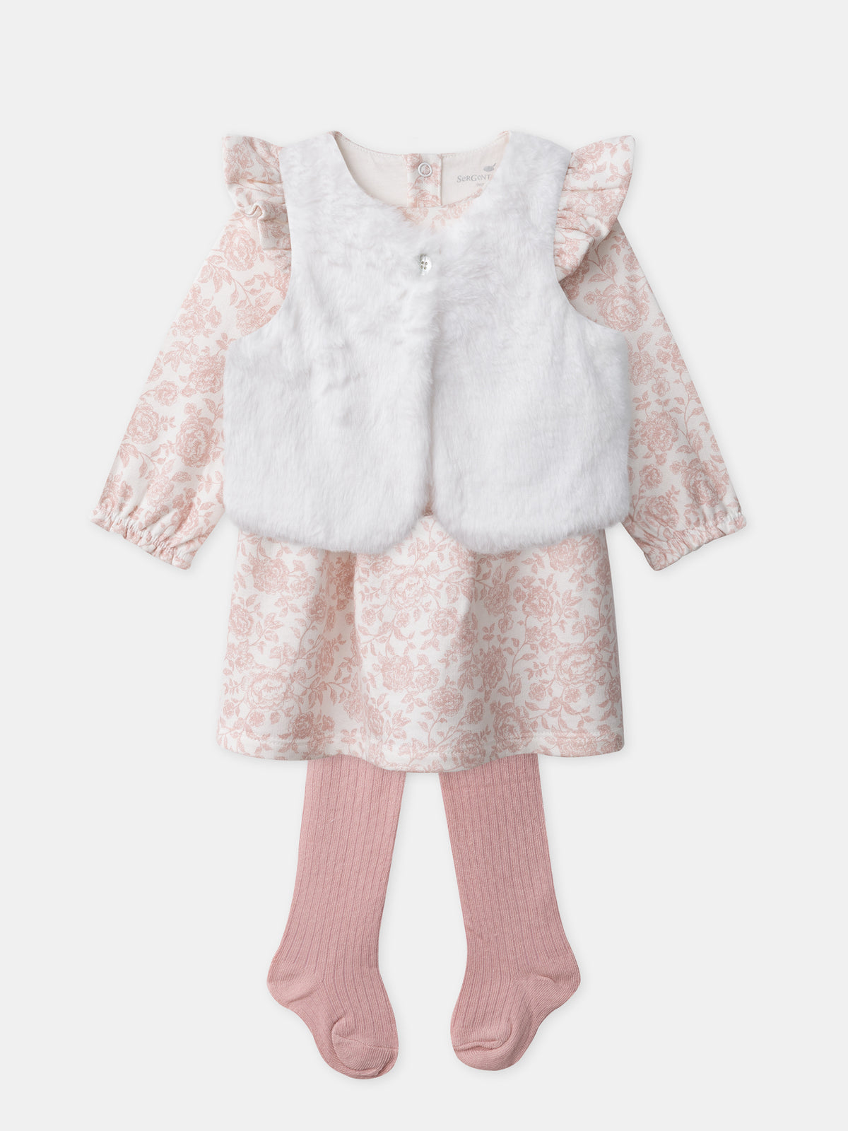 Ensemble robe + gilet + collants Naissance Fille