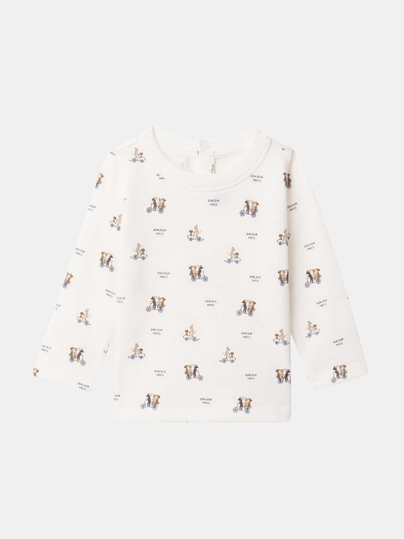 T-shirt écru imprimé animaux à manches longues Bébé Garçon