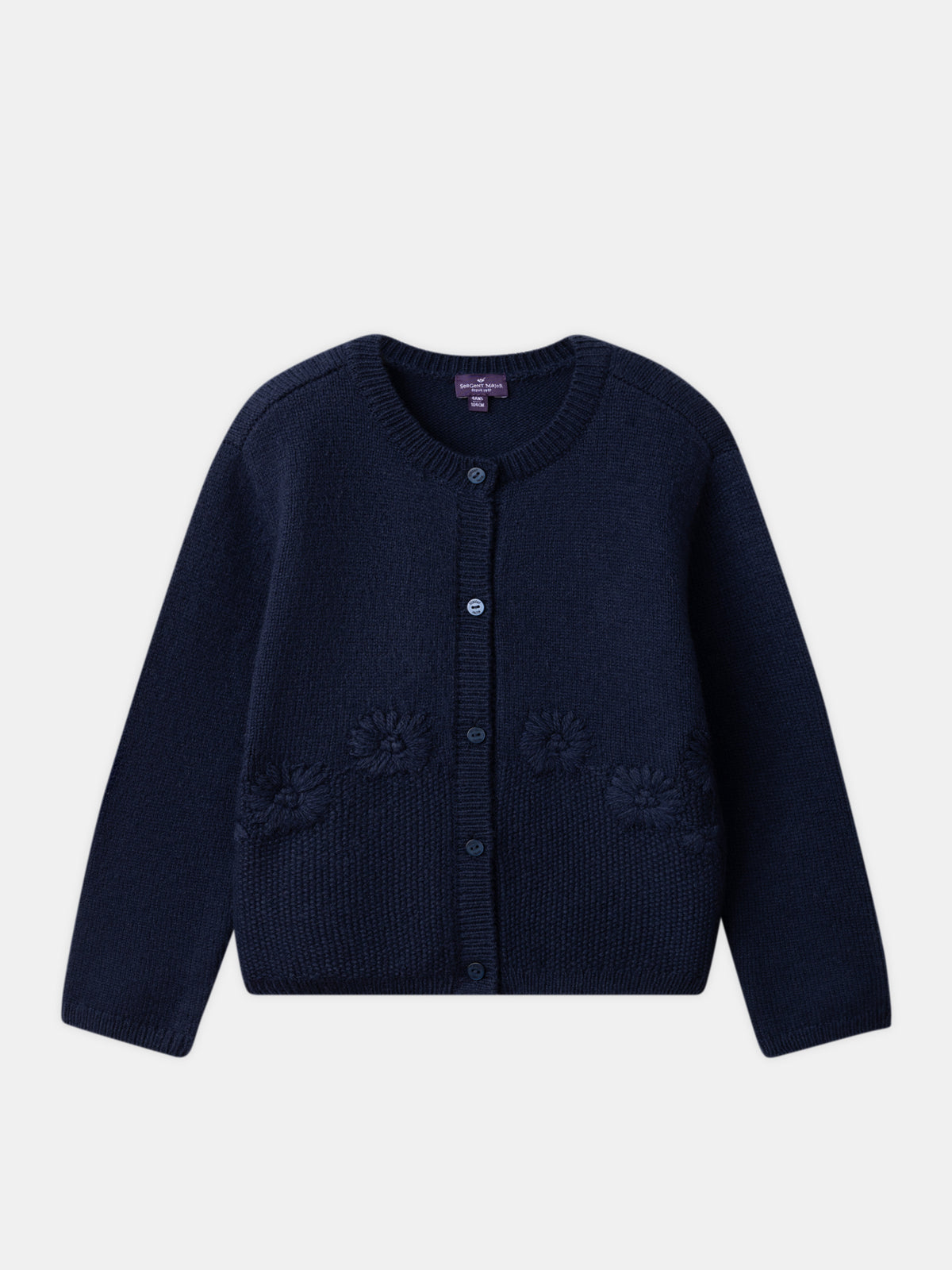Cardigan bleu marine à broderies fleurs marguerite Fille