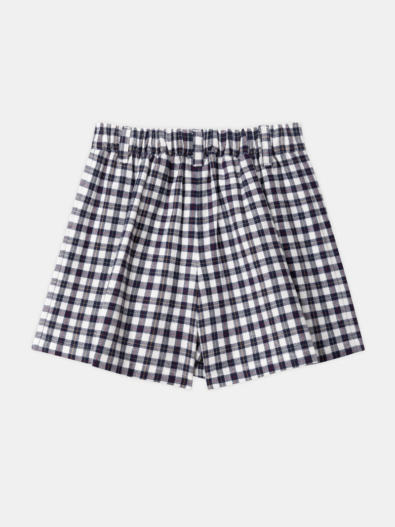 Jupe-short à carreaux bleu marine et blanc à taille élastiquée Fille