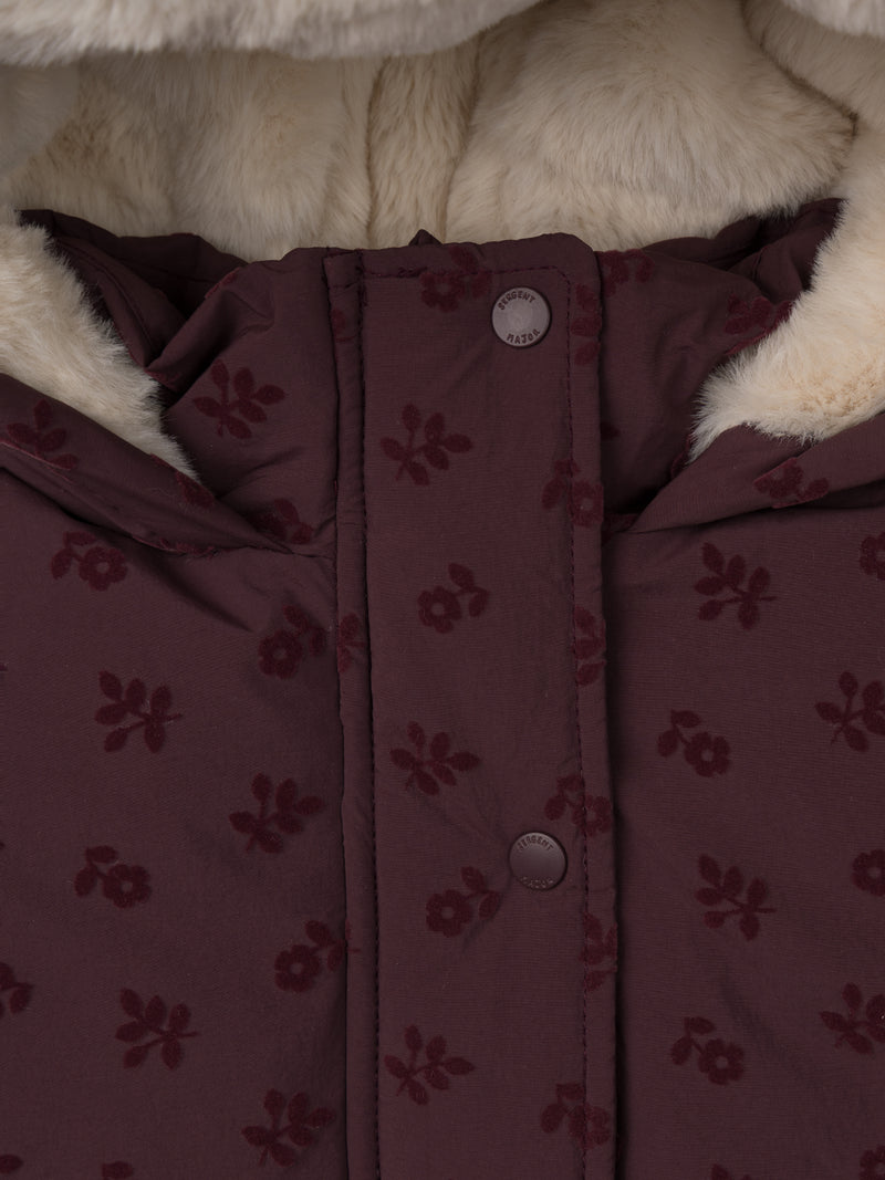 Doudoune bordeaux imprimé floral en velours Fille