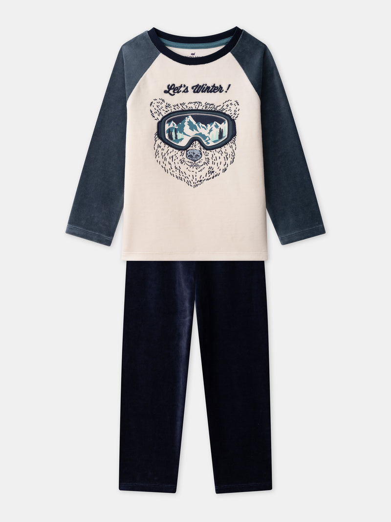 Pyjama écru et bleu marine ours Garçon