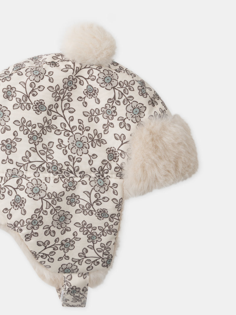 Chapka imprimé fleuri à pompom Bébé Fille